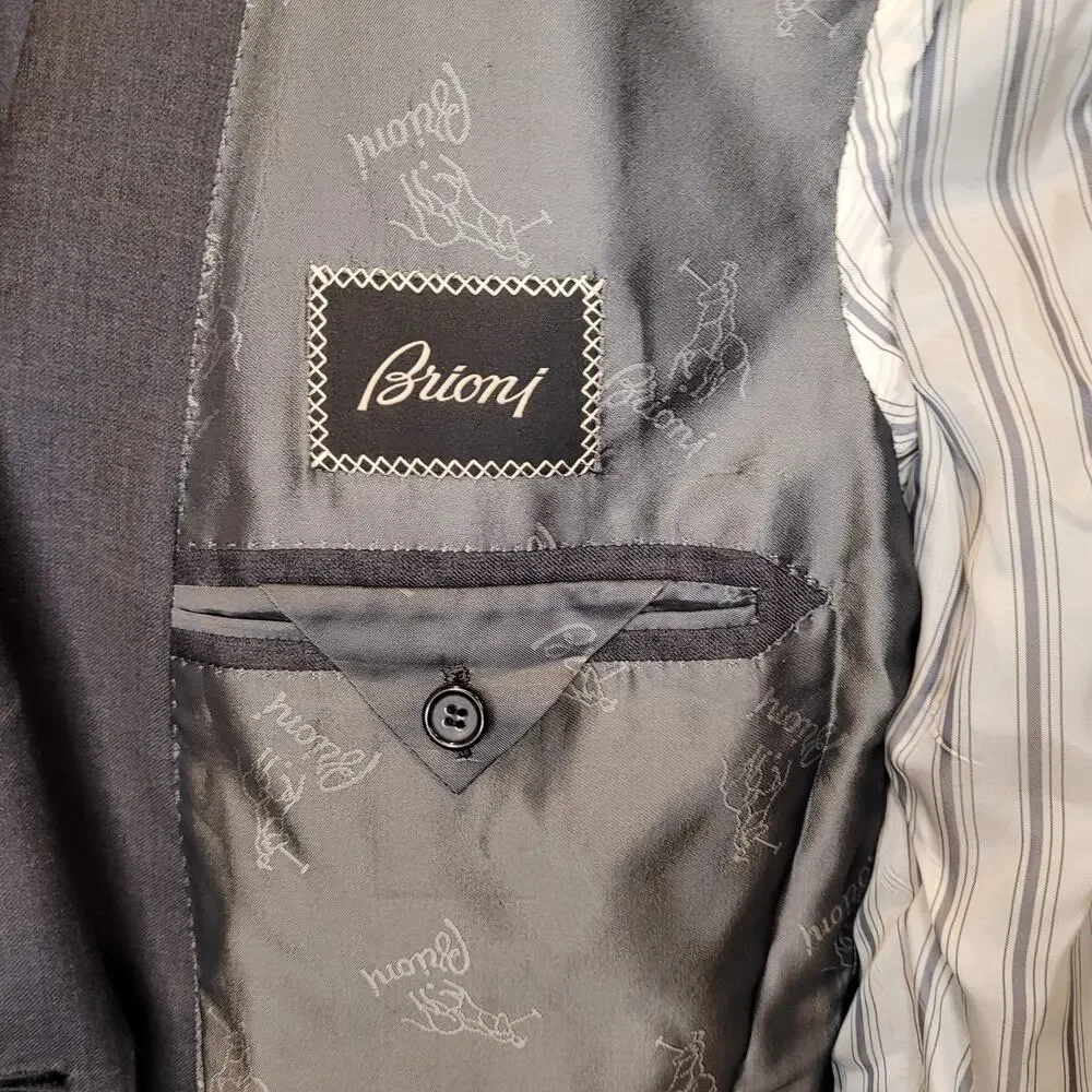 Brioni Mens Gray Wool Colosse Double Vented Blazer Suit Jacket Size 44R Classic
